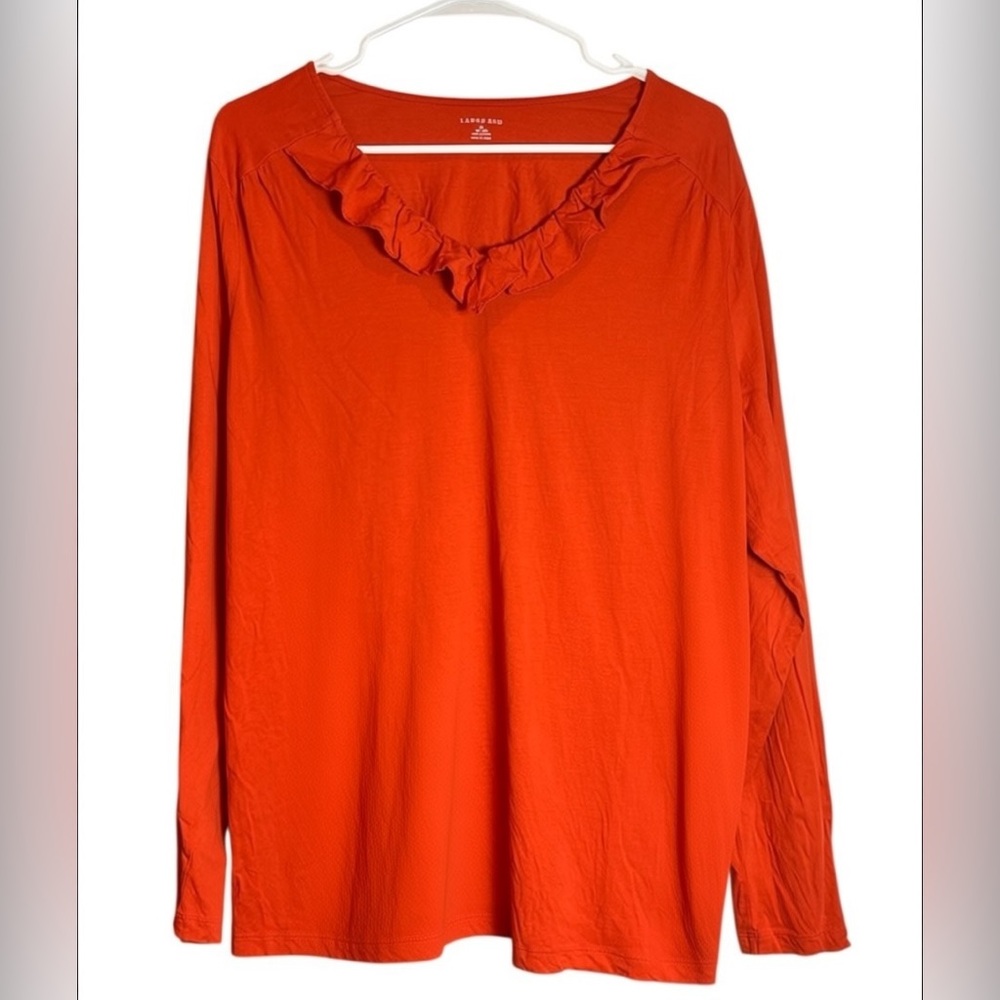 Lands’ End Orange Ruffle V-Neck Long Sleeve Top Women’s Plus 1X 16W–18W